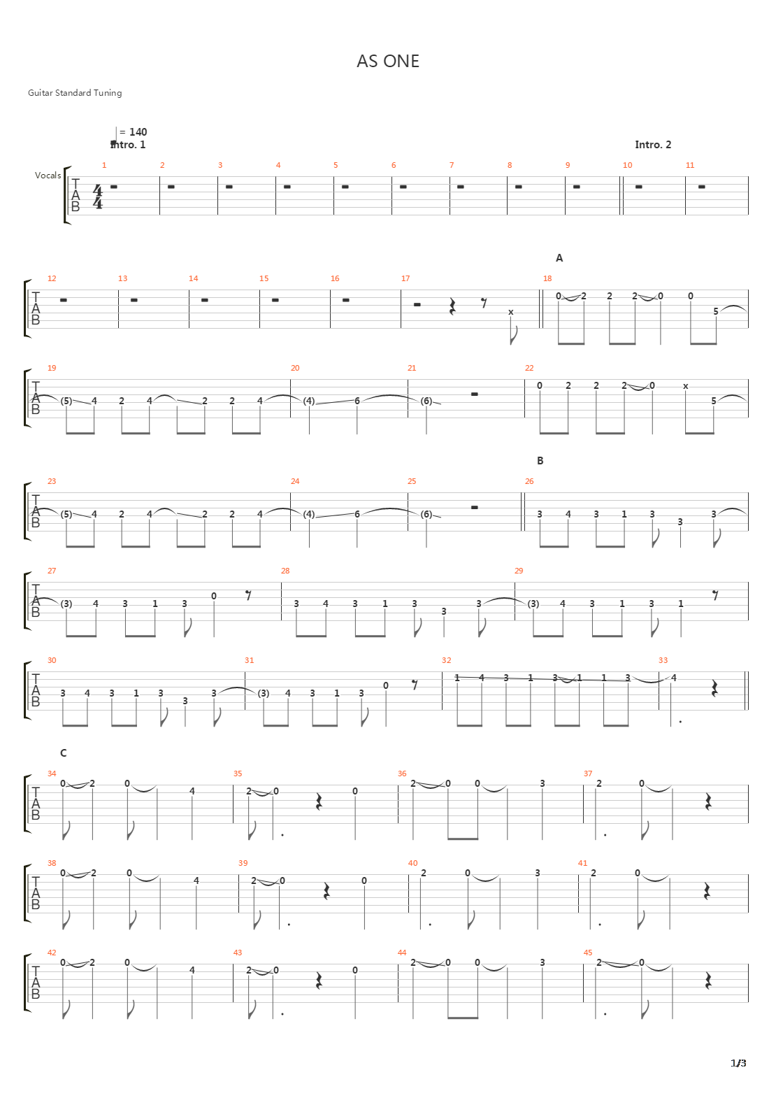 As One吉他谱