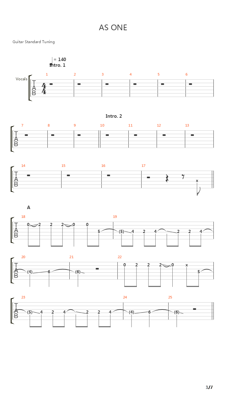 As One吉他谱