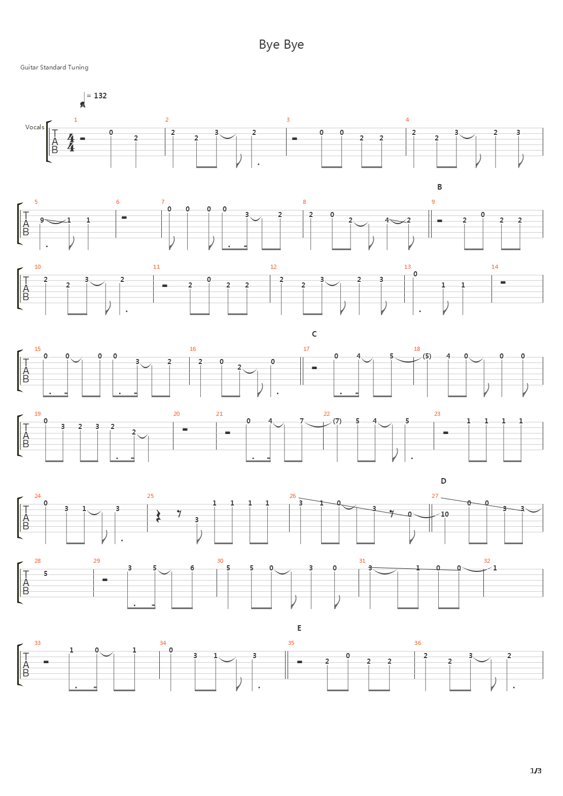 Bye Bye吉他谱