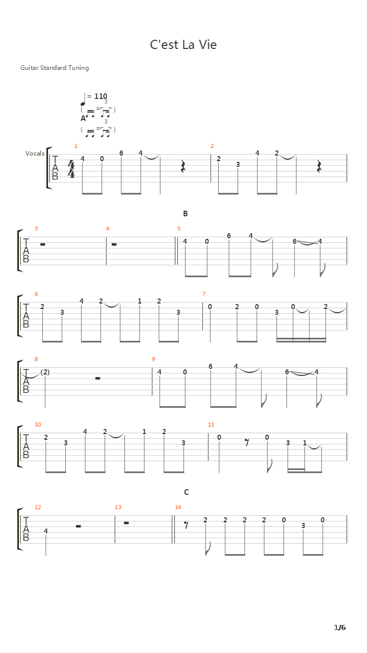 Cest La Vie吉他谱