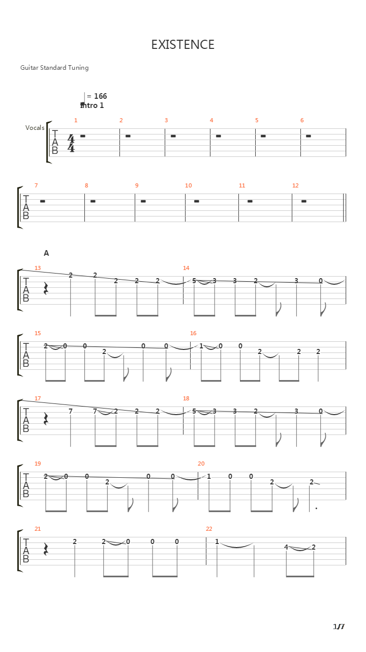 Existence吉他谱