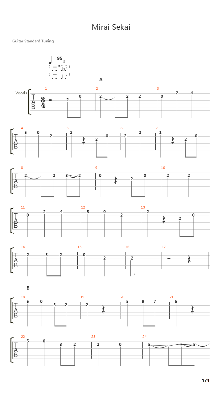 Mirai Sekai吉他谱