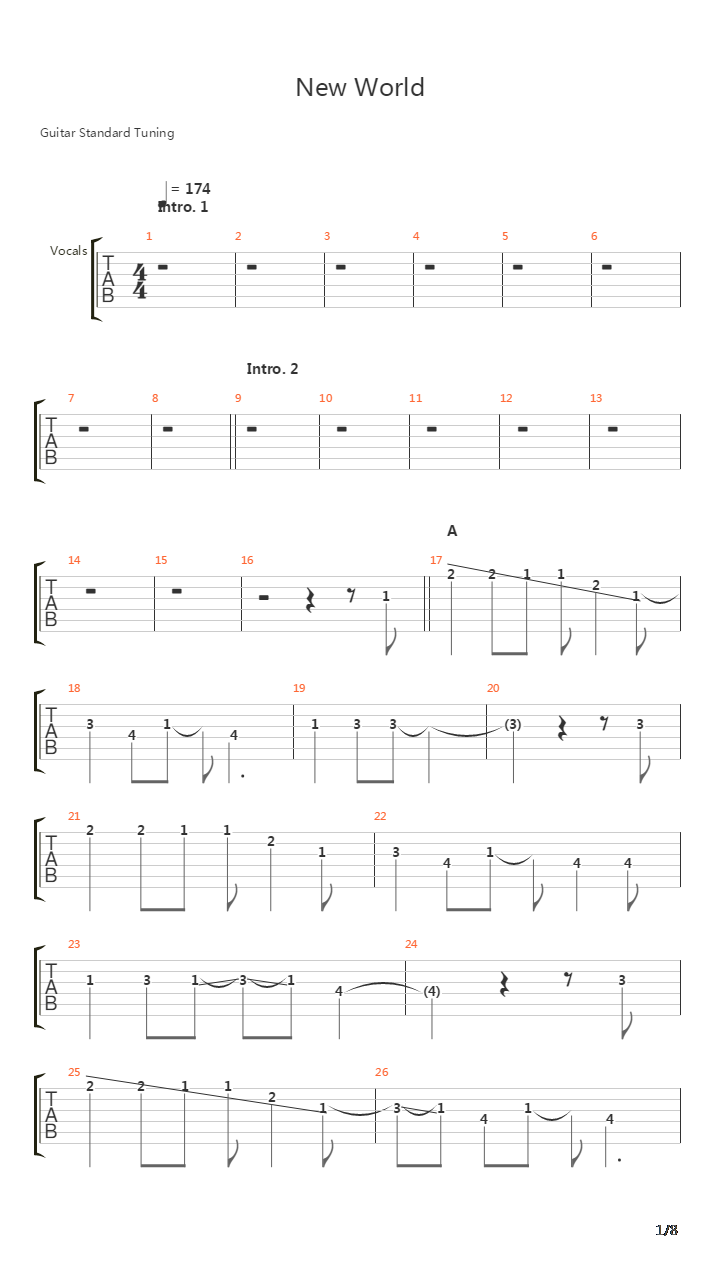 New World吉他谱