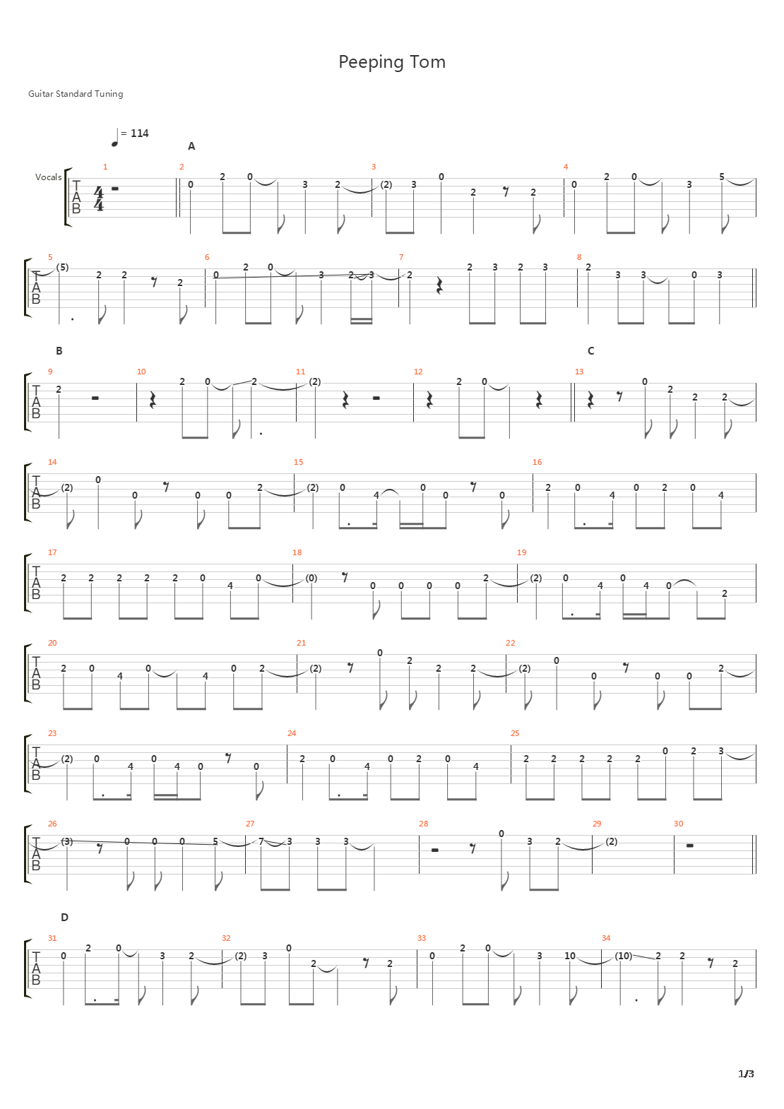 Peeping Tom吉他谱
