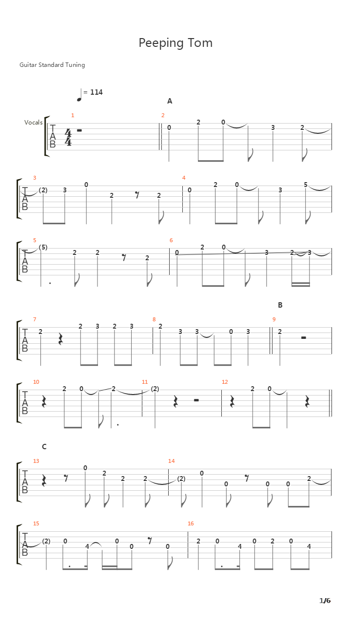 Peeping Tom吉他谱