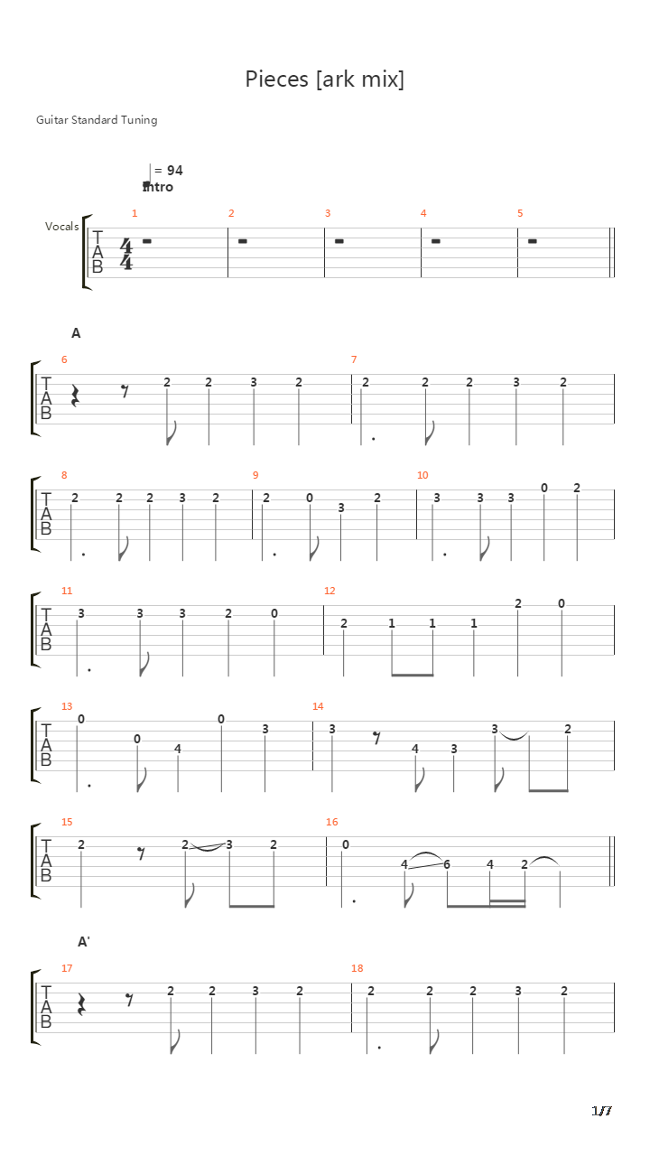 Pieces吉他谱