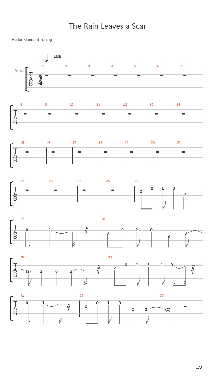 The Rain Leaves A Scar吉他谱