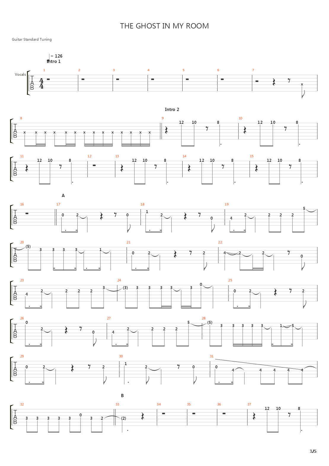 The Ghost In My Room吉他谱