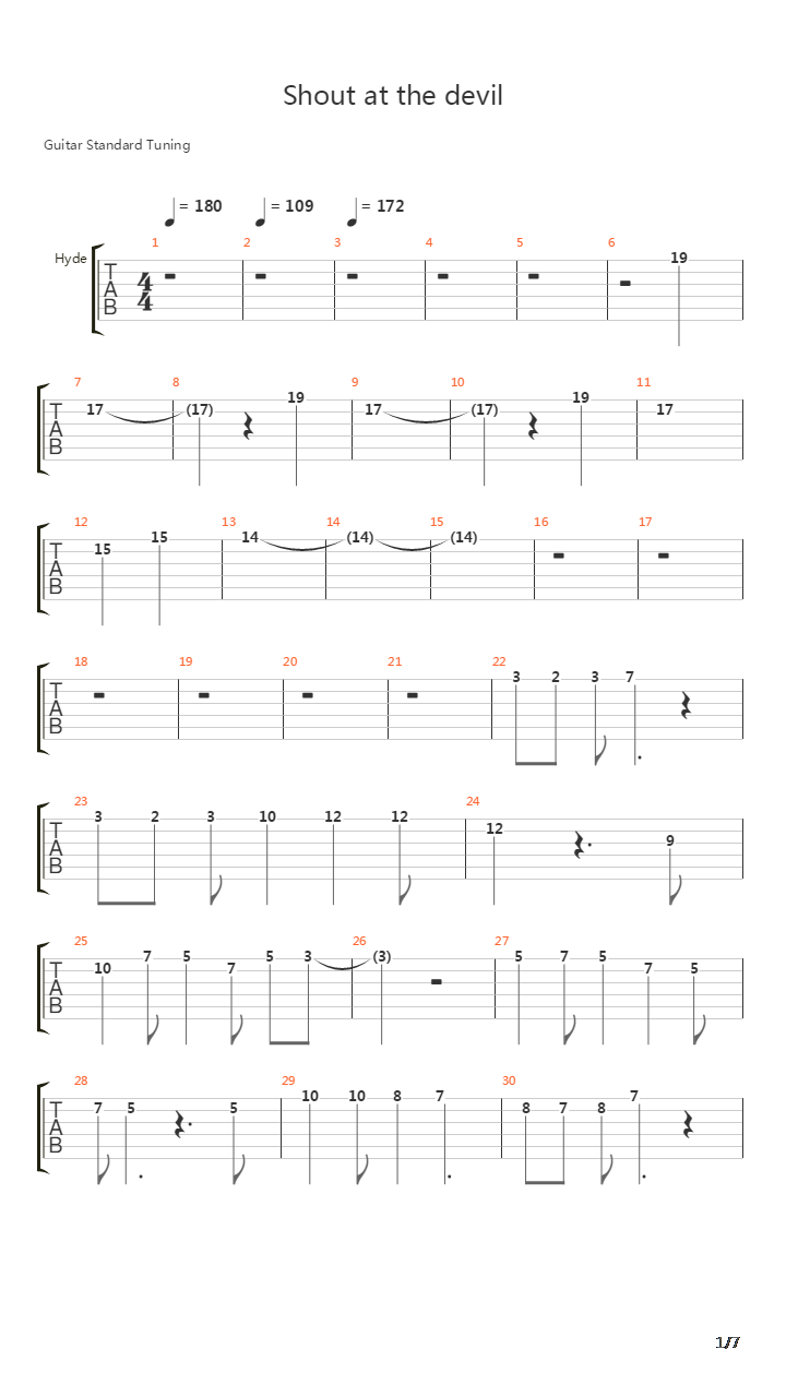 Shout At The Devil吉他谱