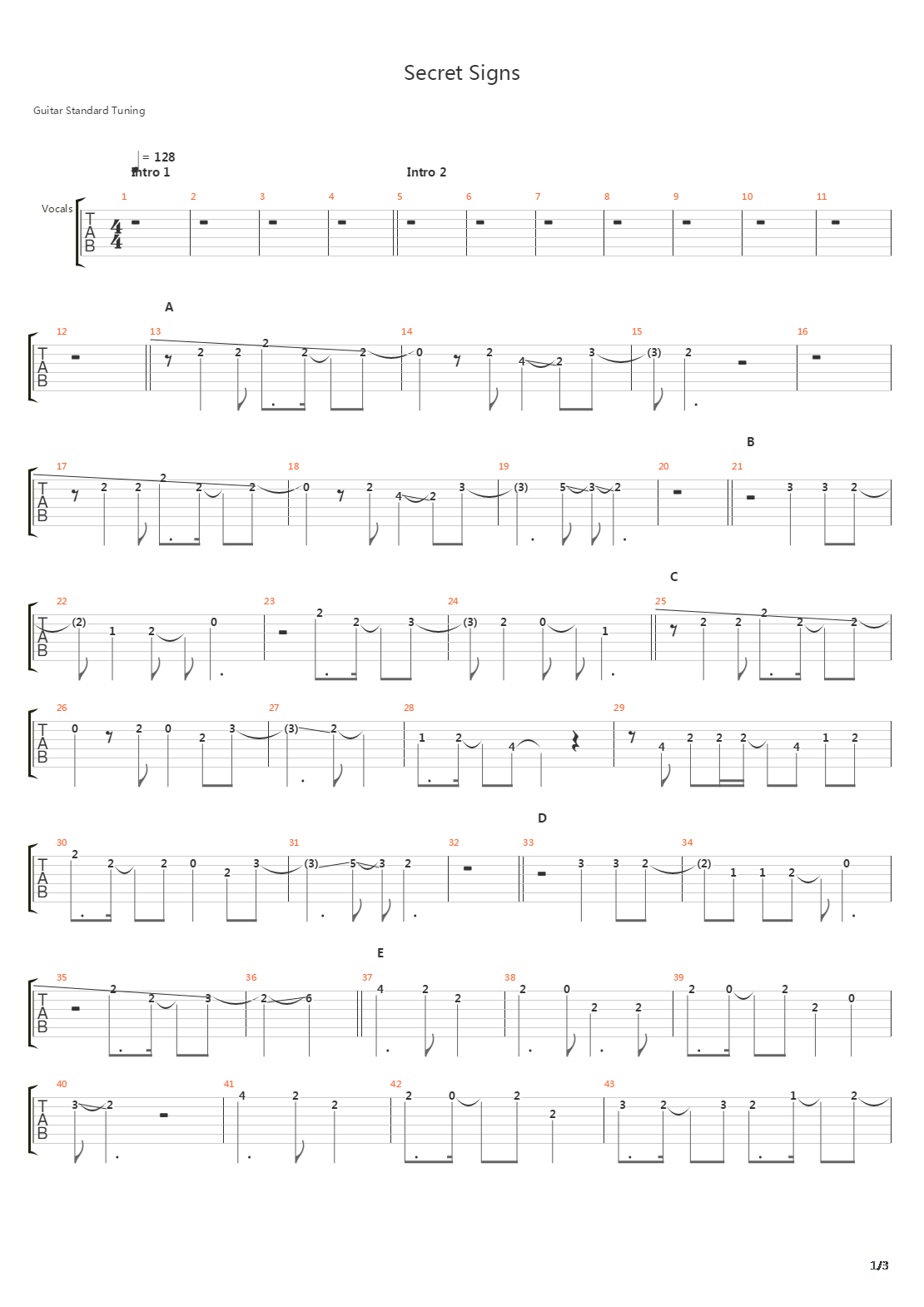 Secret Signs吉他谱