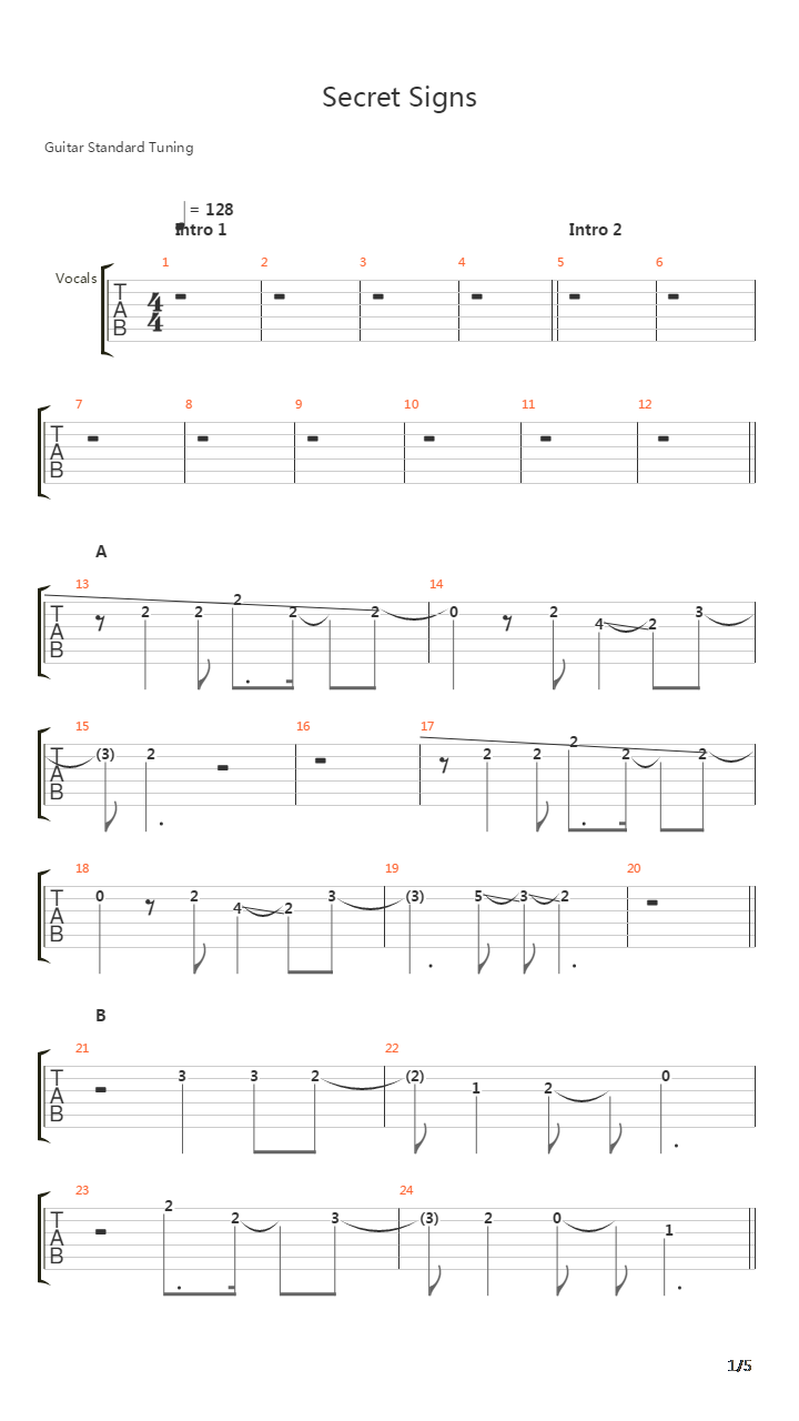 Secret Signs吉他谱