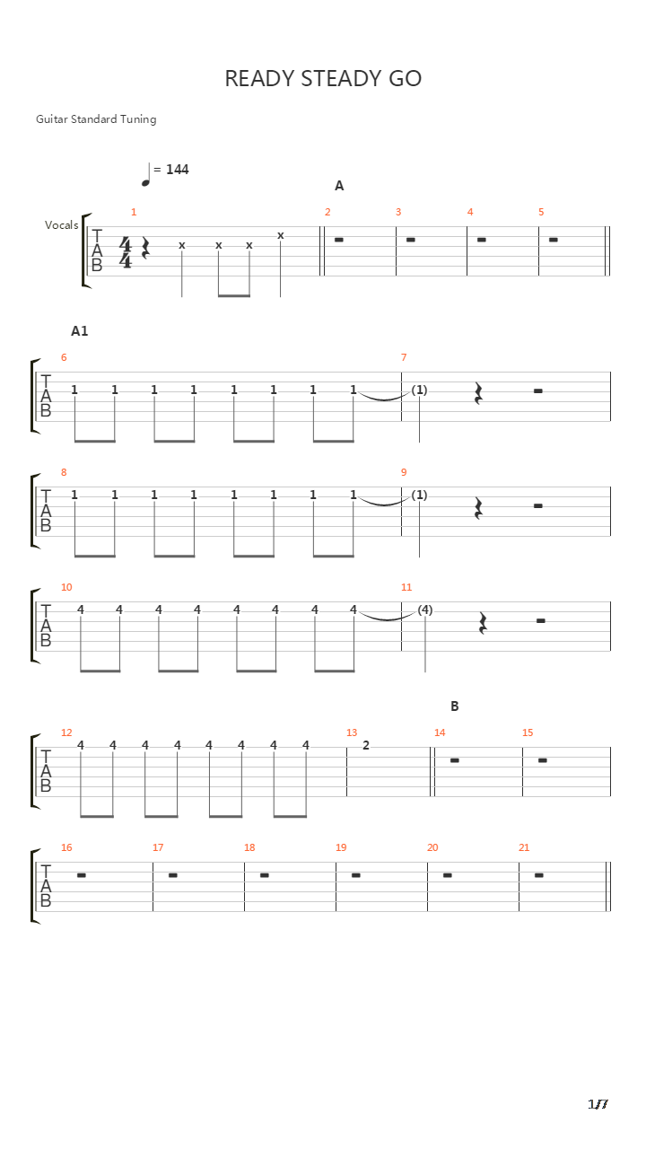 Ready Steady Go吉他谱
