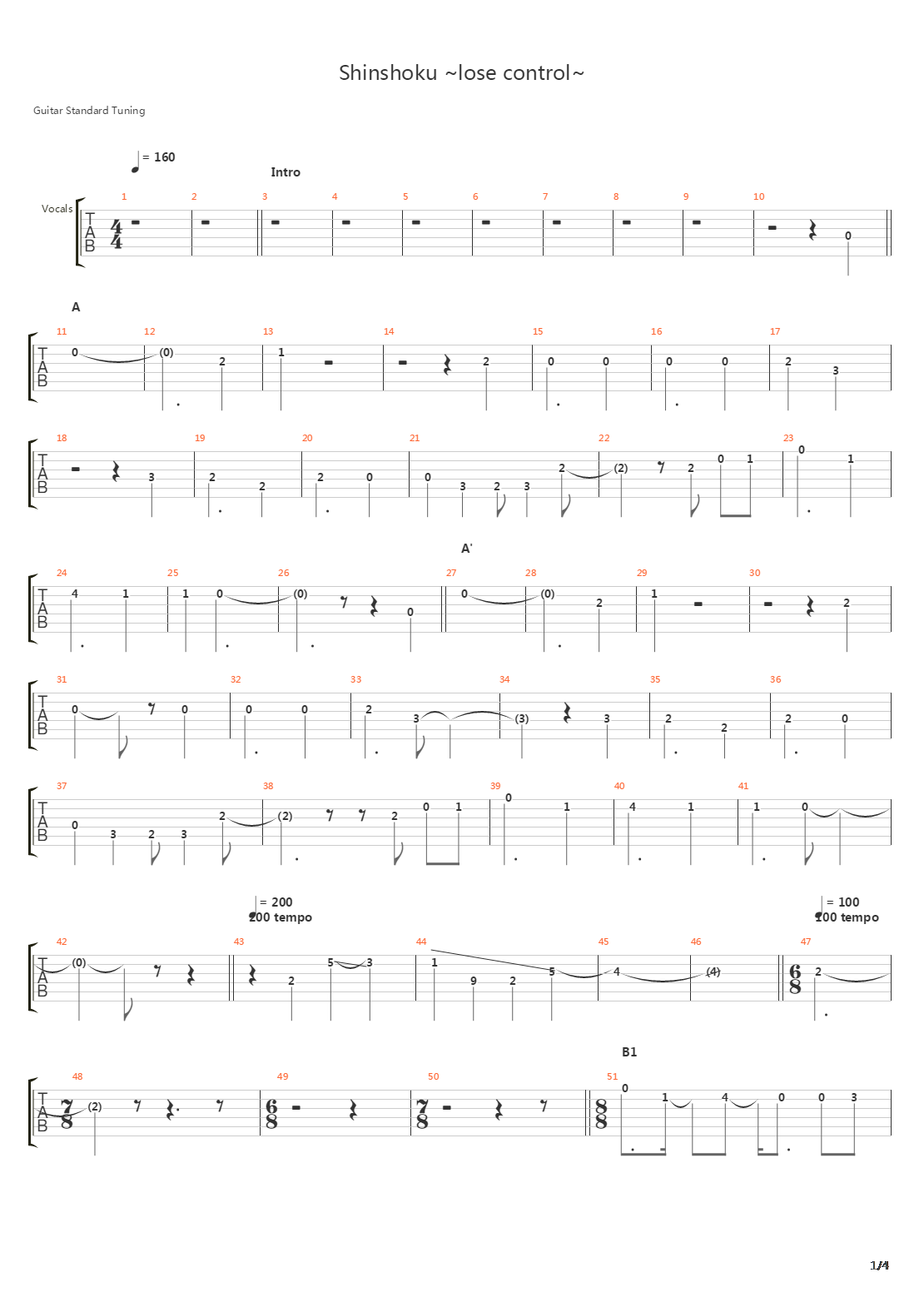 侵食(Shinshoku Lose Control)吉他谱