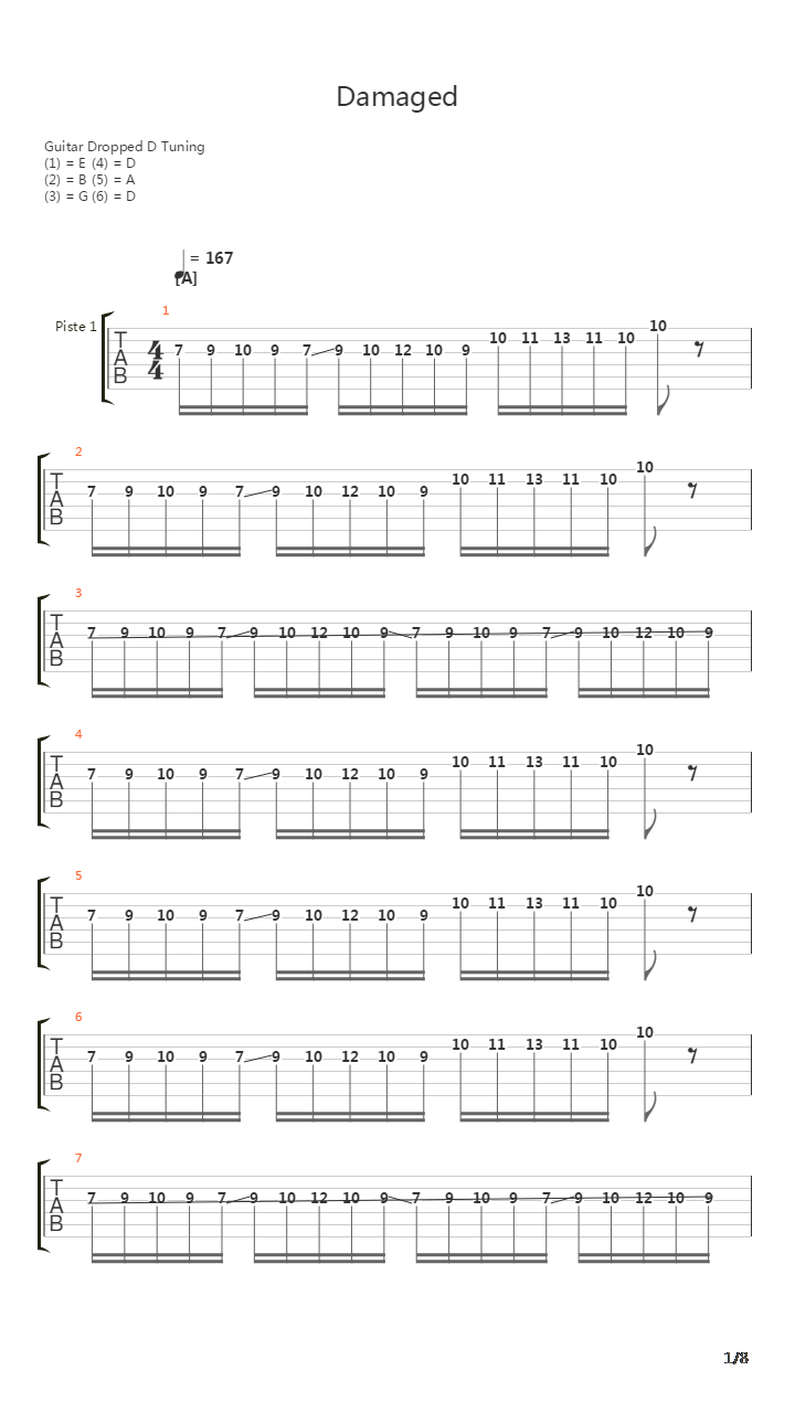 Damaged吉他谱