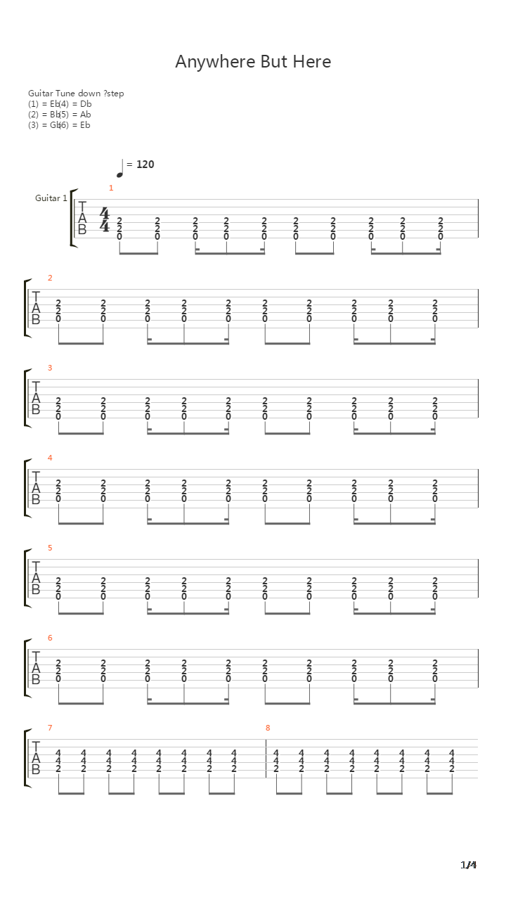 Anywhere But Here吉他谱