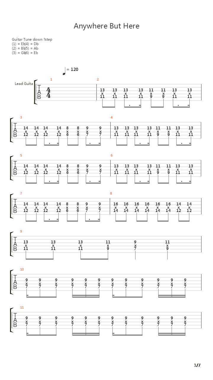 Anywhere But Here吉他谱