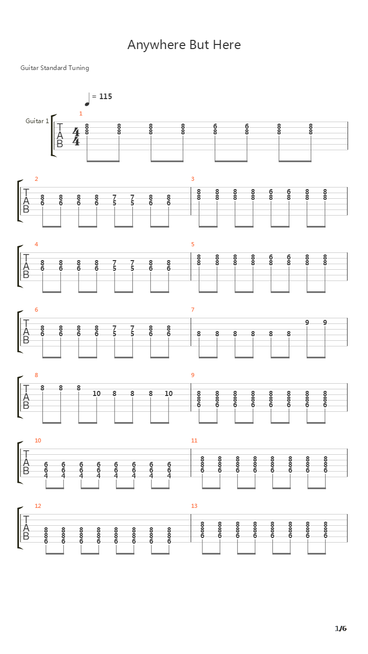 Anywhere But Here吉他谱