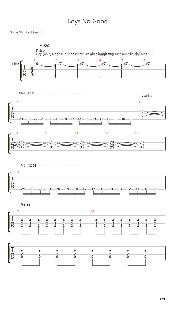 Boys No Good吉他谱