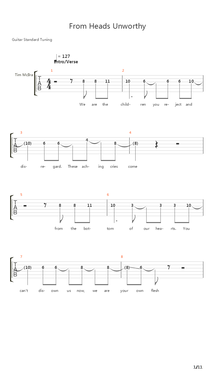 From Heads Unworthy吉他谱