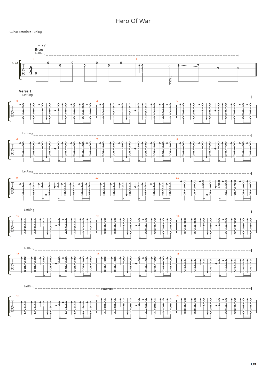 Hero Of War吉他谱