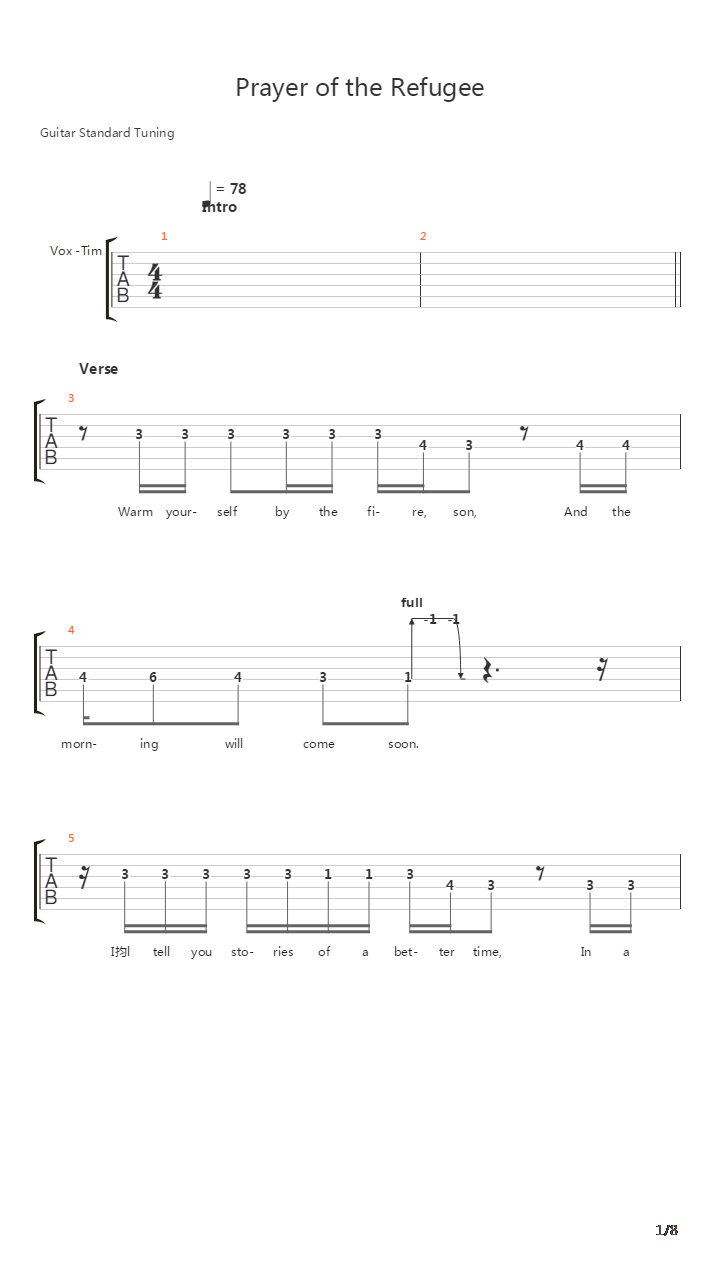 Prayer Of The Refugee吉他谱