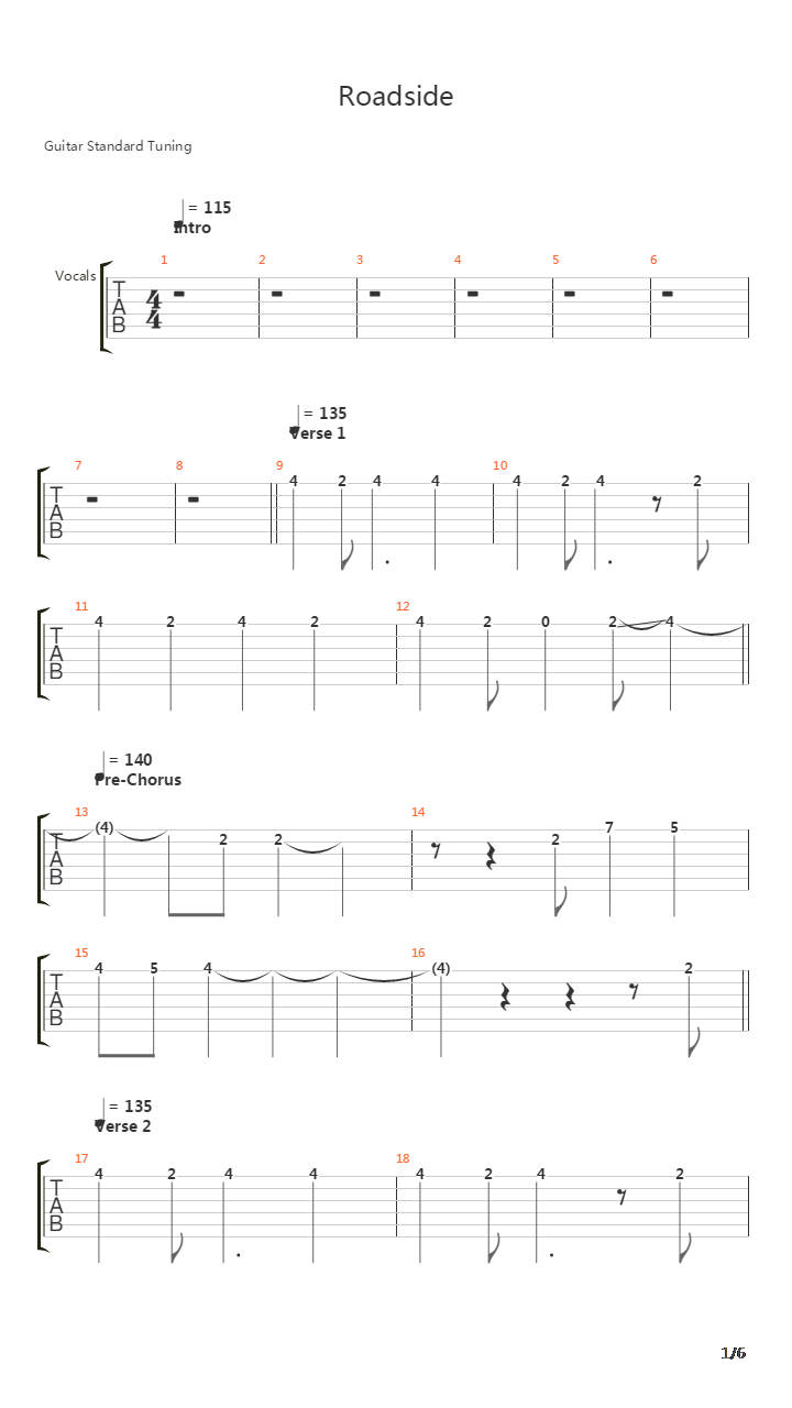 Roadside吉他谱