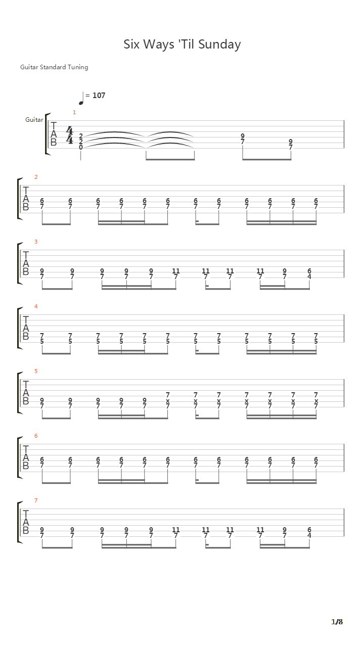 Six Ways Till Sunday吉他谱