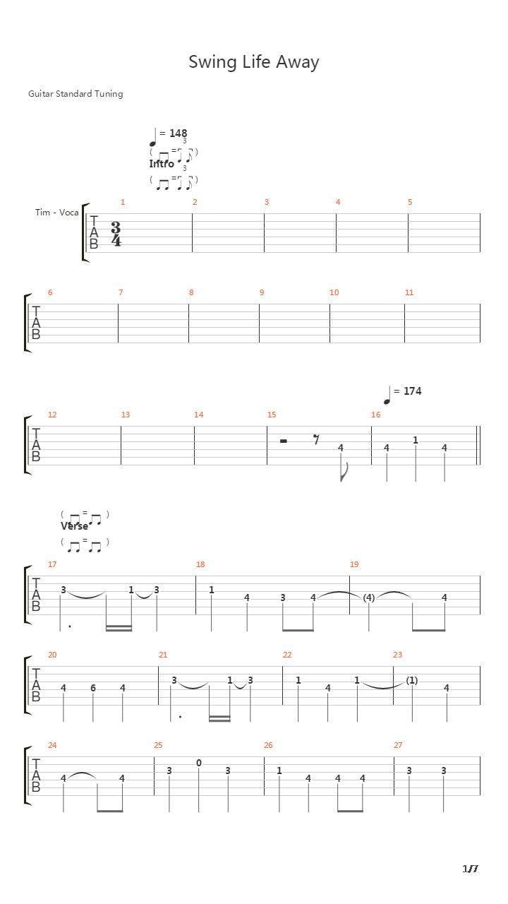 Swing Life Away吉他谱