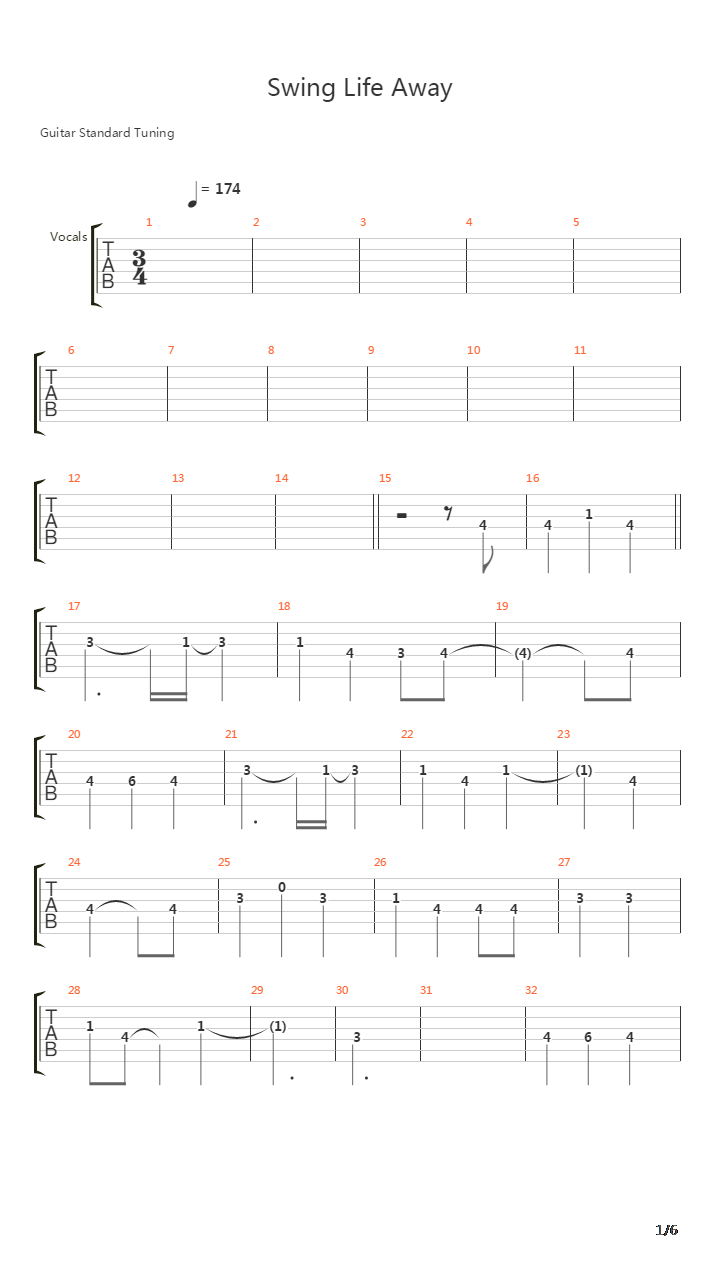 Swing Life Away吉他谱