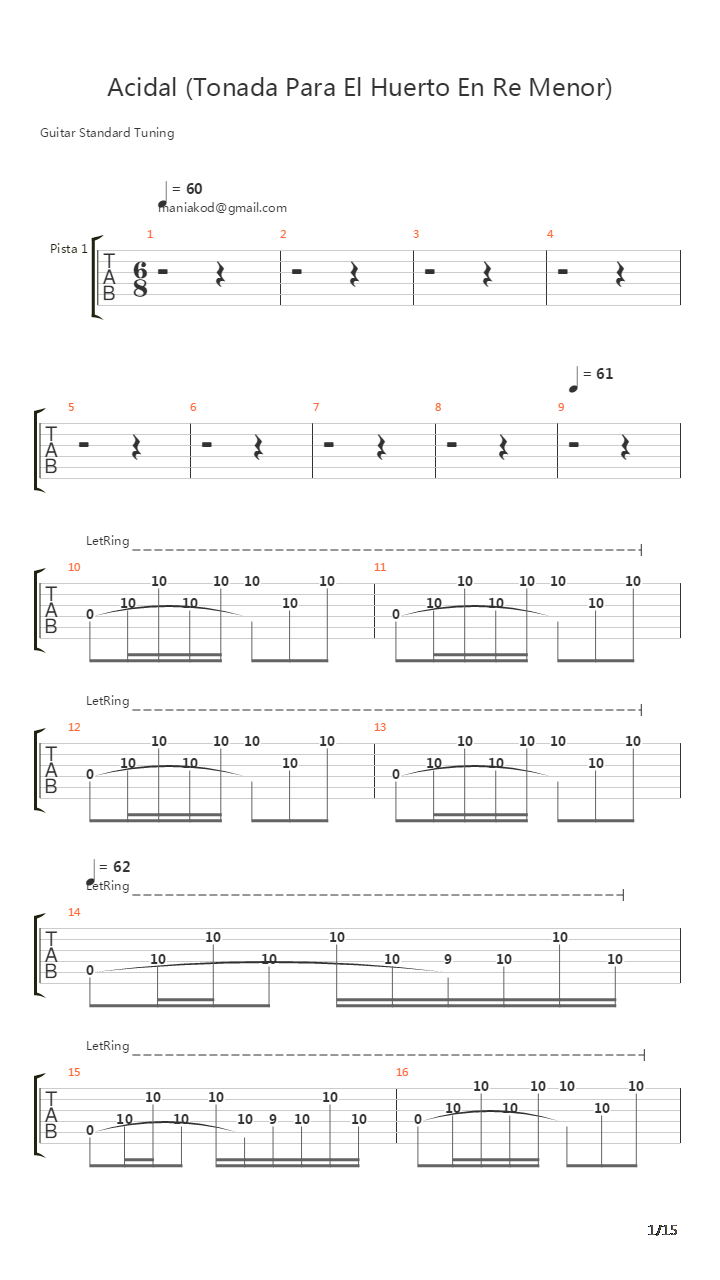 Acidal Tonada Para El Huerto En Re Menor吉他谱