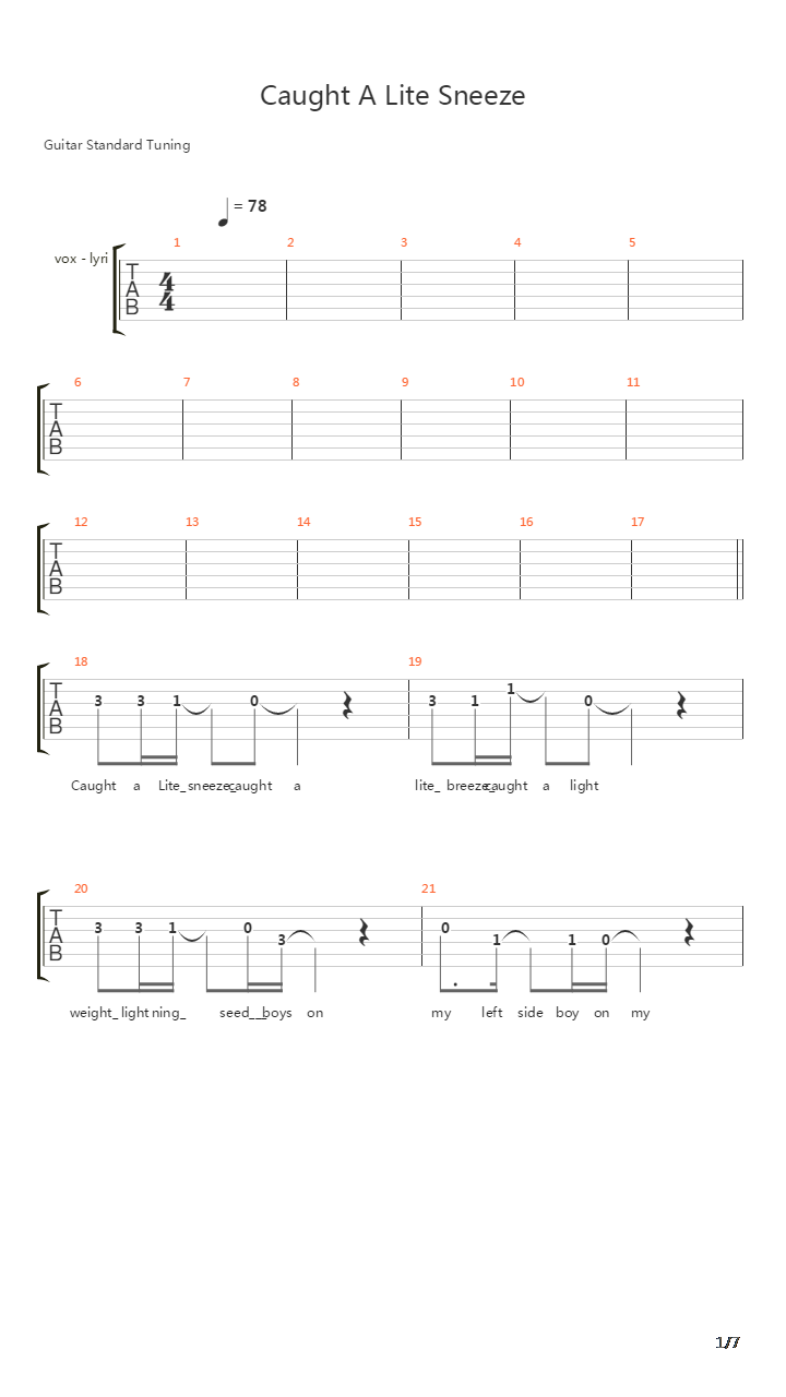 Caught A Lite Sneeze吉他谱