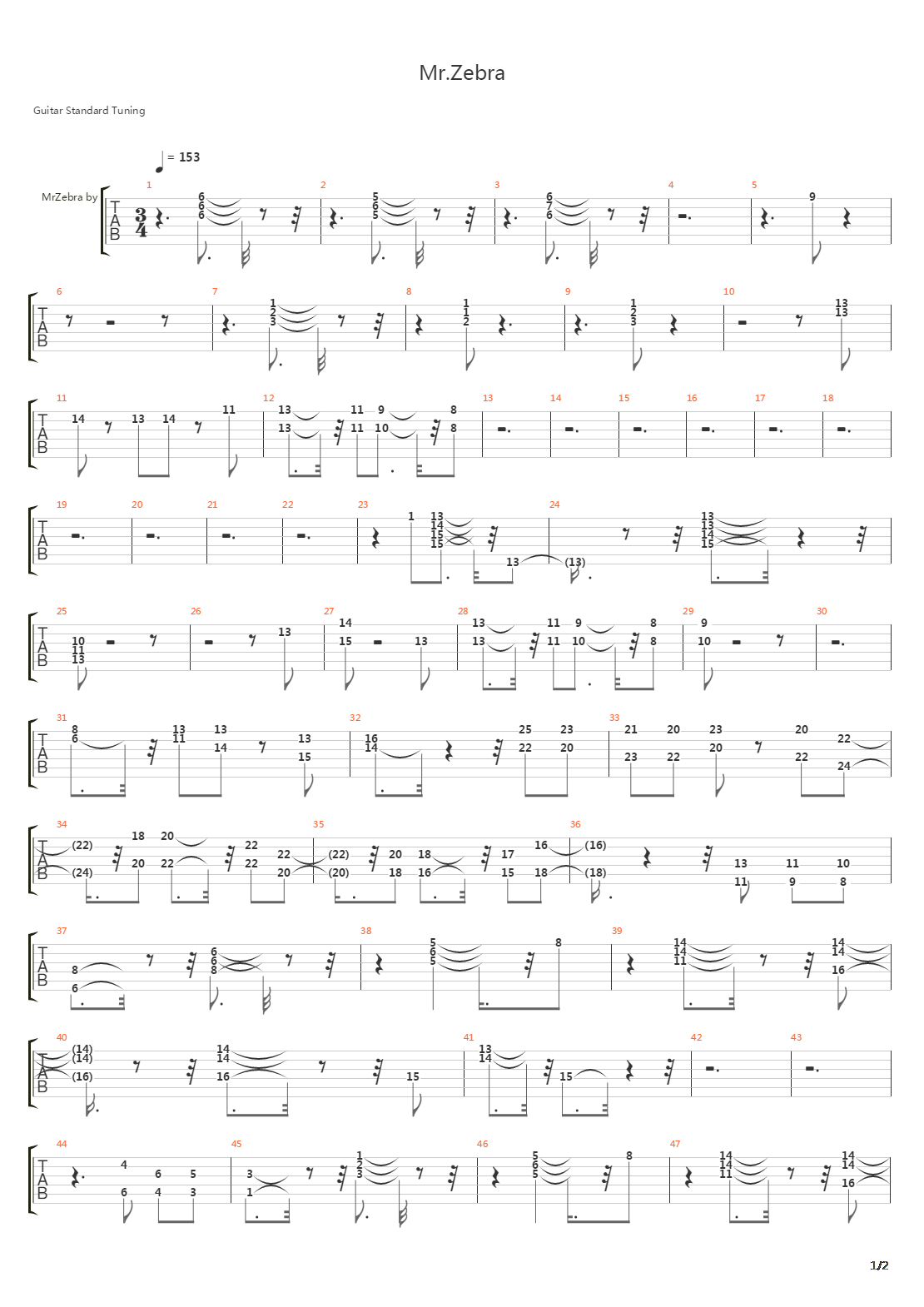 Mr Zebra吉他谱