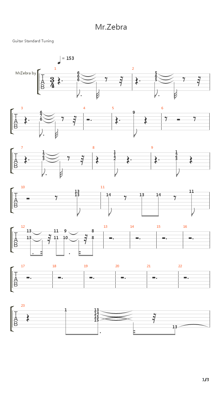 Mr Zebra吉他谱