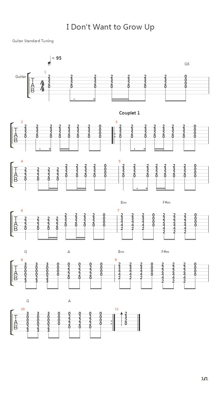 I Dont Want To Grow Up吉他谱