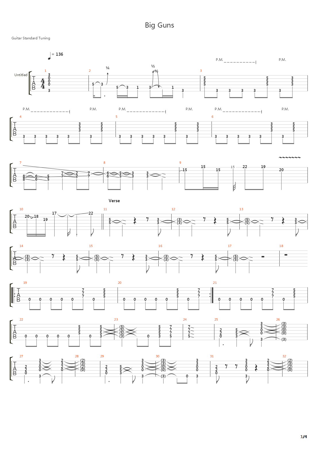 Big Guns吉他谱