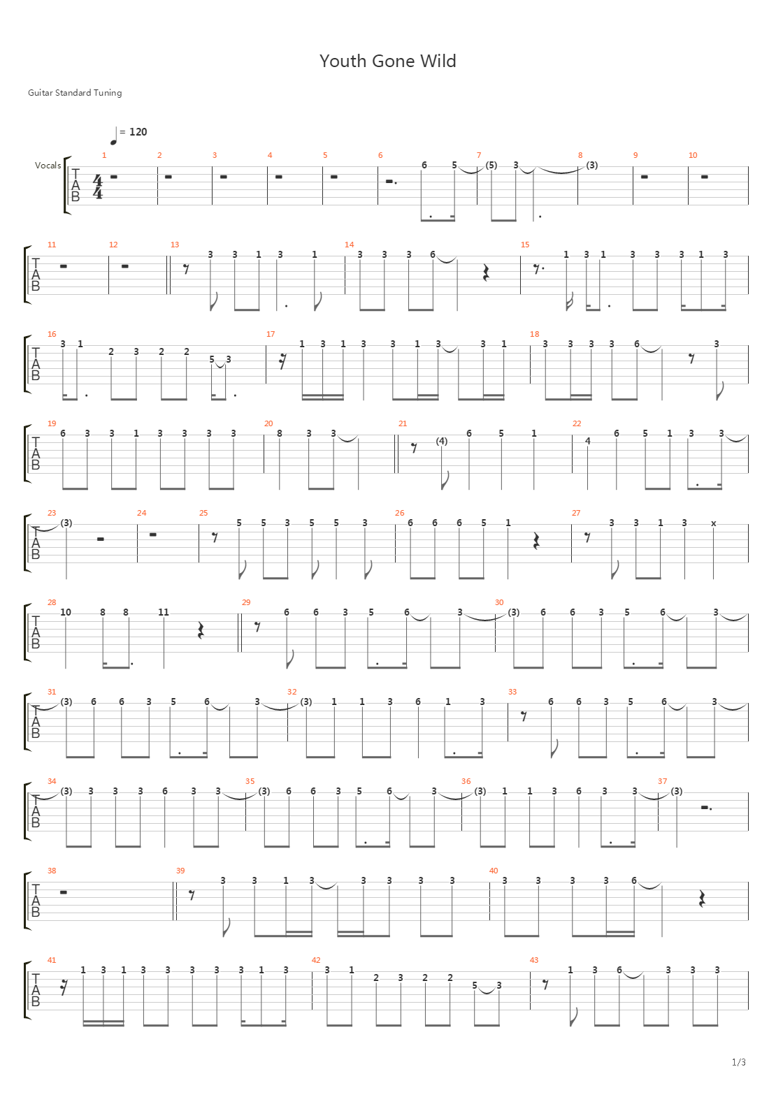 Youth Gone Wild吉他谱