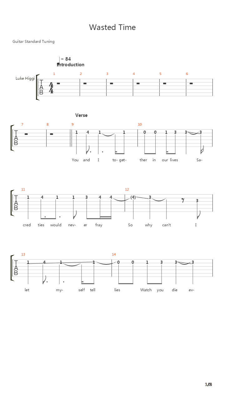Wasted Time吉他谱