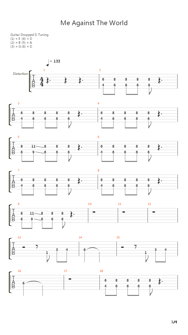 Me Against The World吉他谱