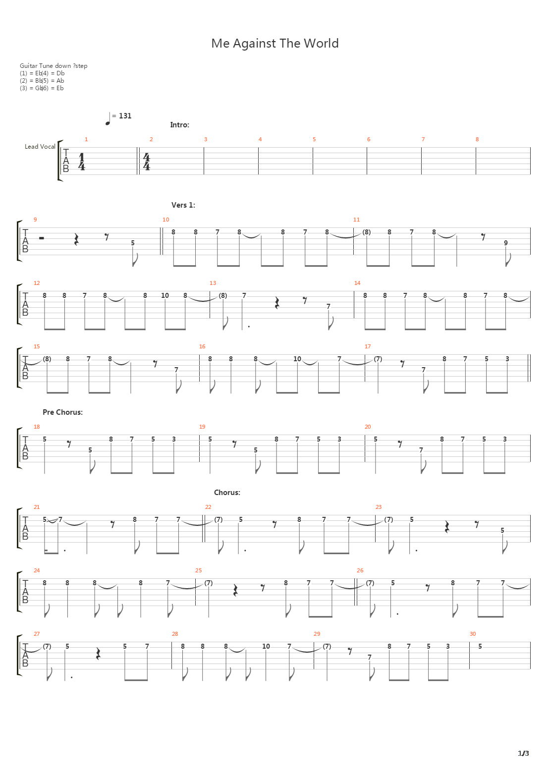 Me Against The World吉他谱