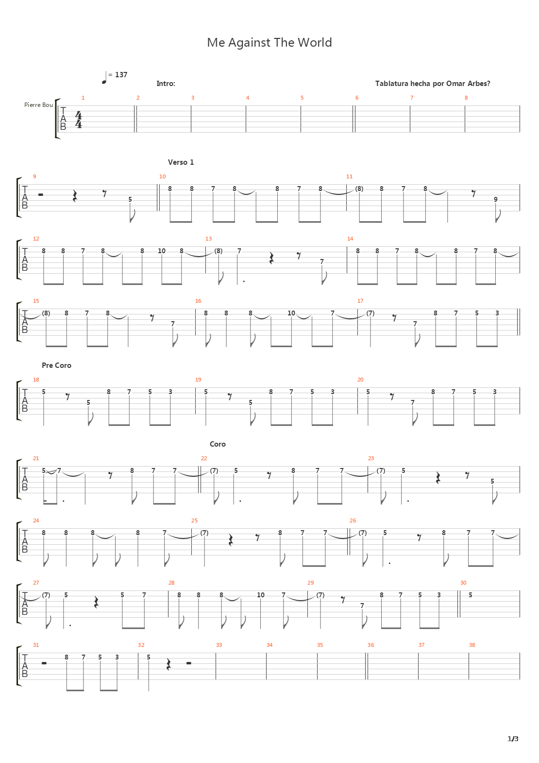 Me Against The World吉他谱
