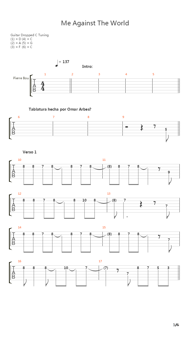 Me Against The World吉他谱