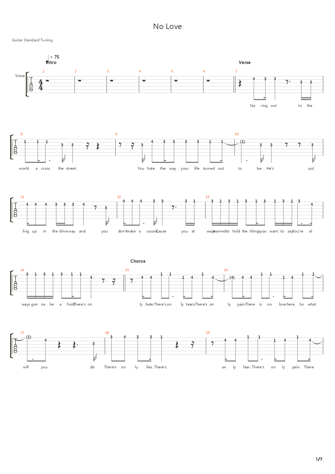 No Love吉他谱