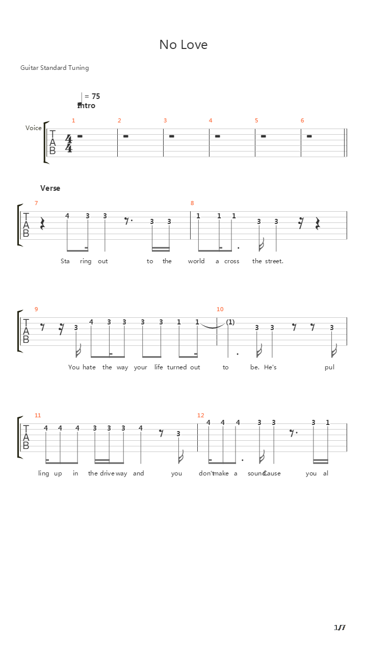 No Love吉他谱