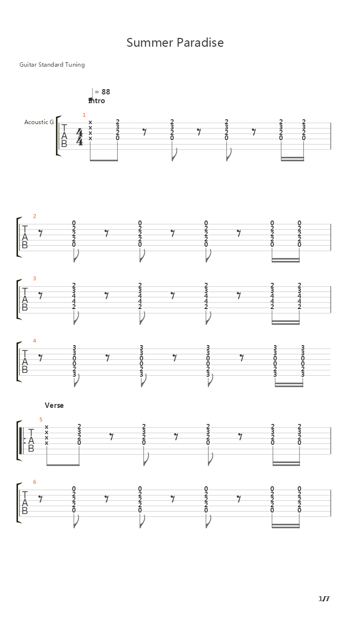 Summer Paradise吉他谱