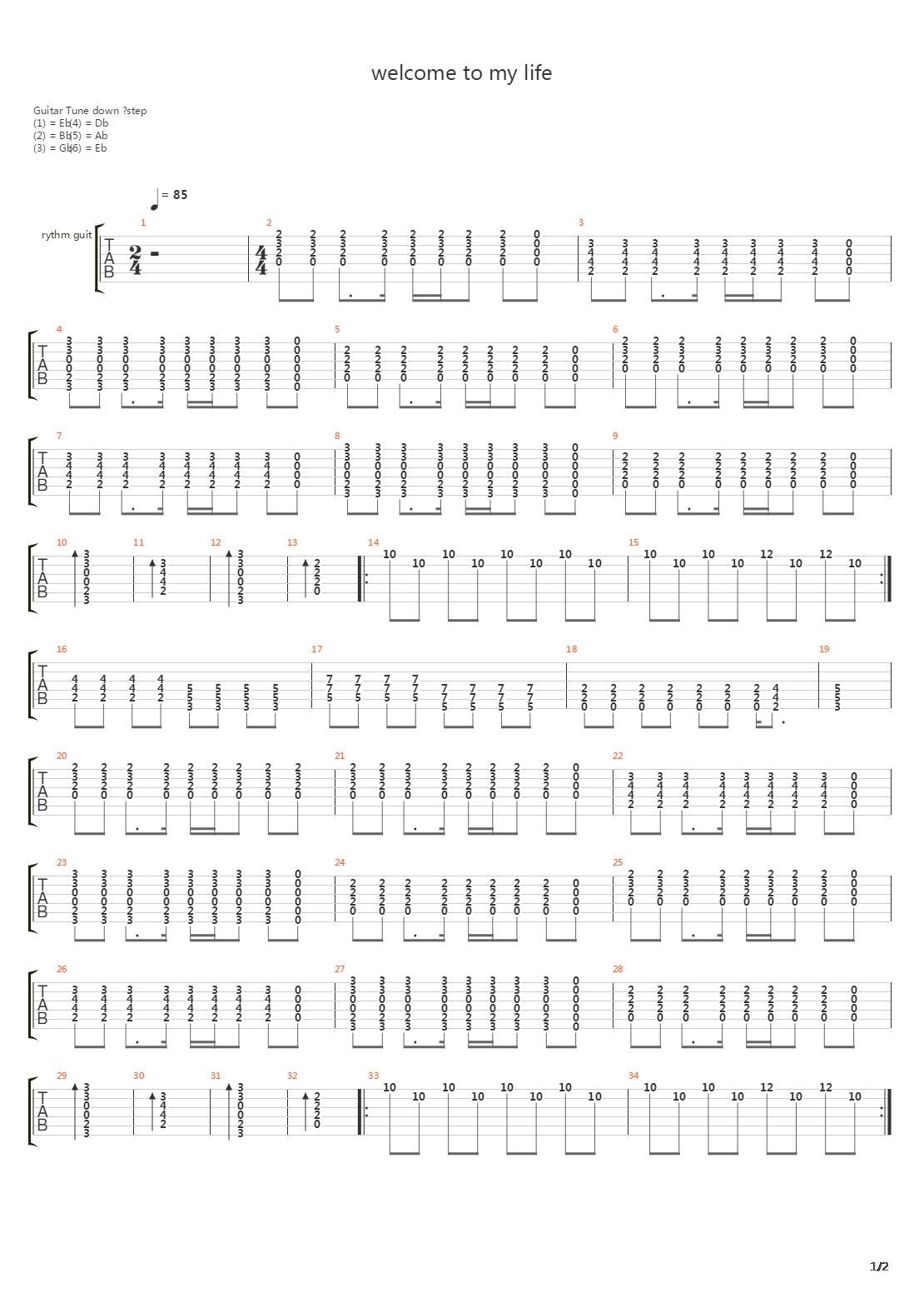 Welcome To My Life吉他谱