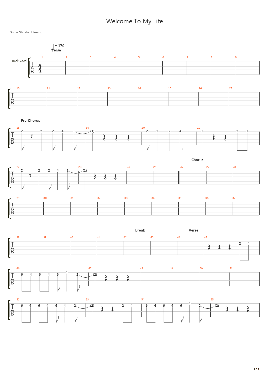 Welcome To My Life吉他谱