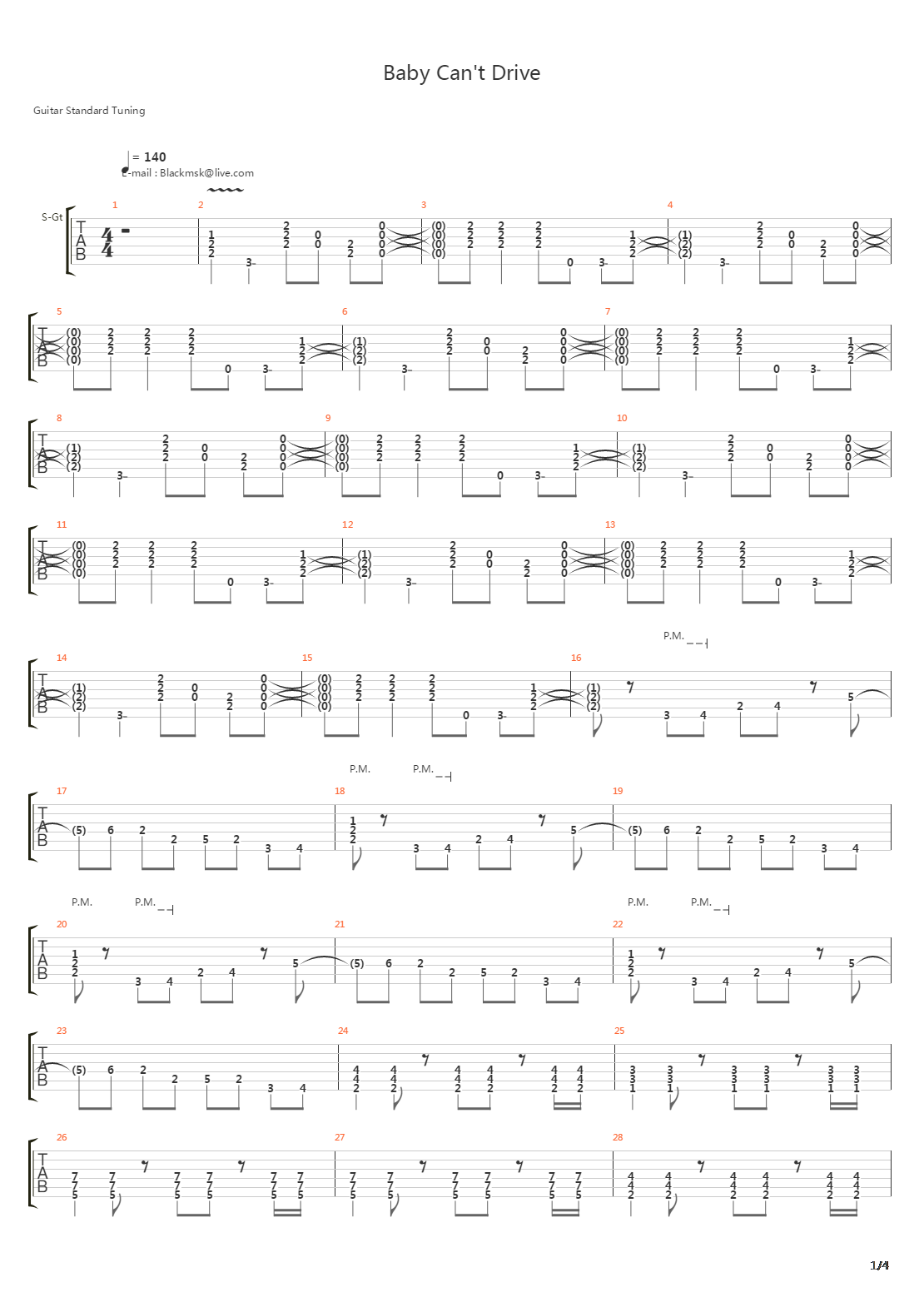 Baby Cant Drive吉他谱