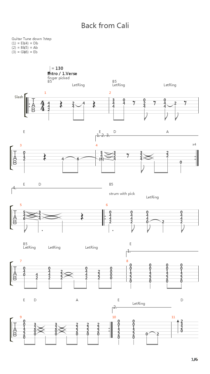 Back From Cali吉他谱