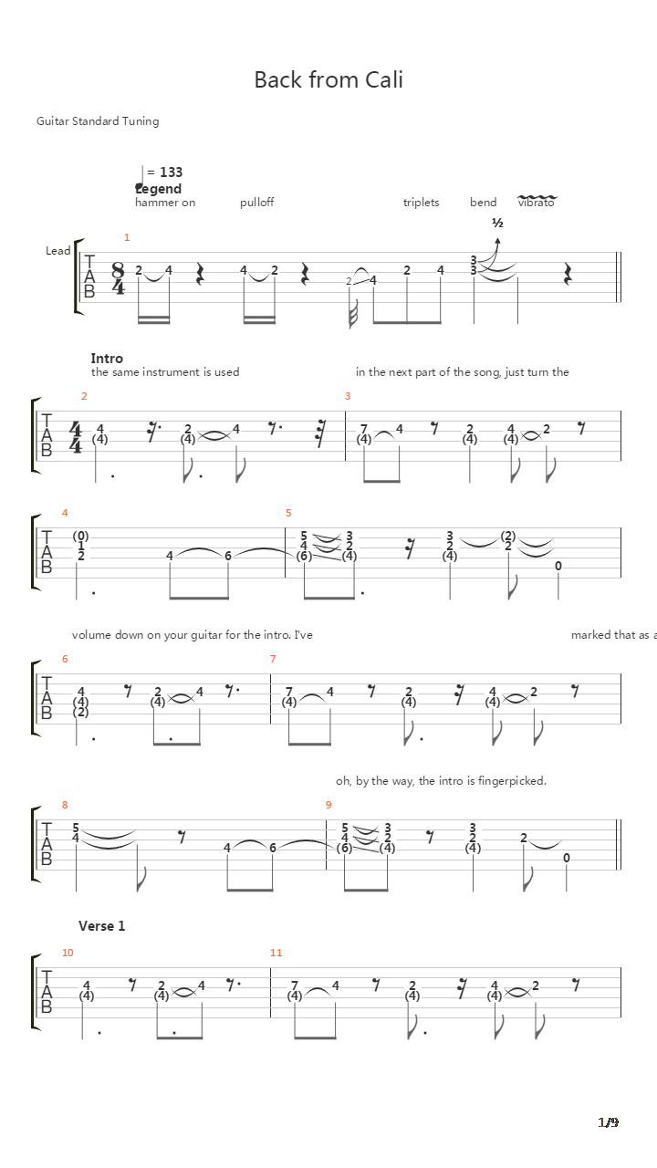 Back From Cali吉他谱