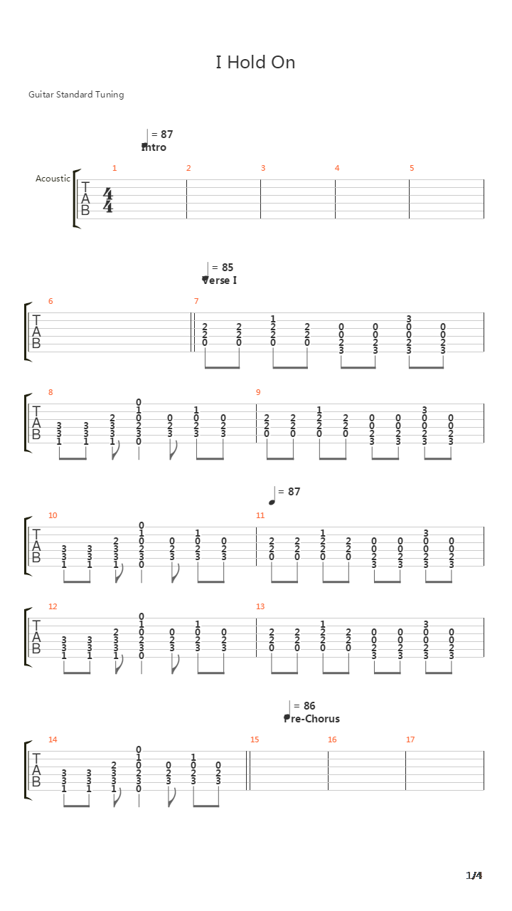 I Hold On吉他谱